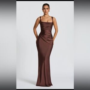 CALANTHE MAXI DRESS - PLUM BROWN